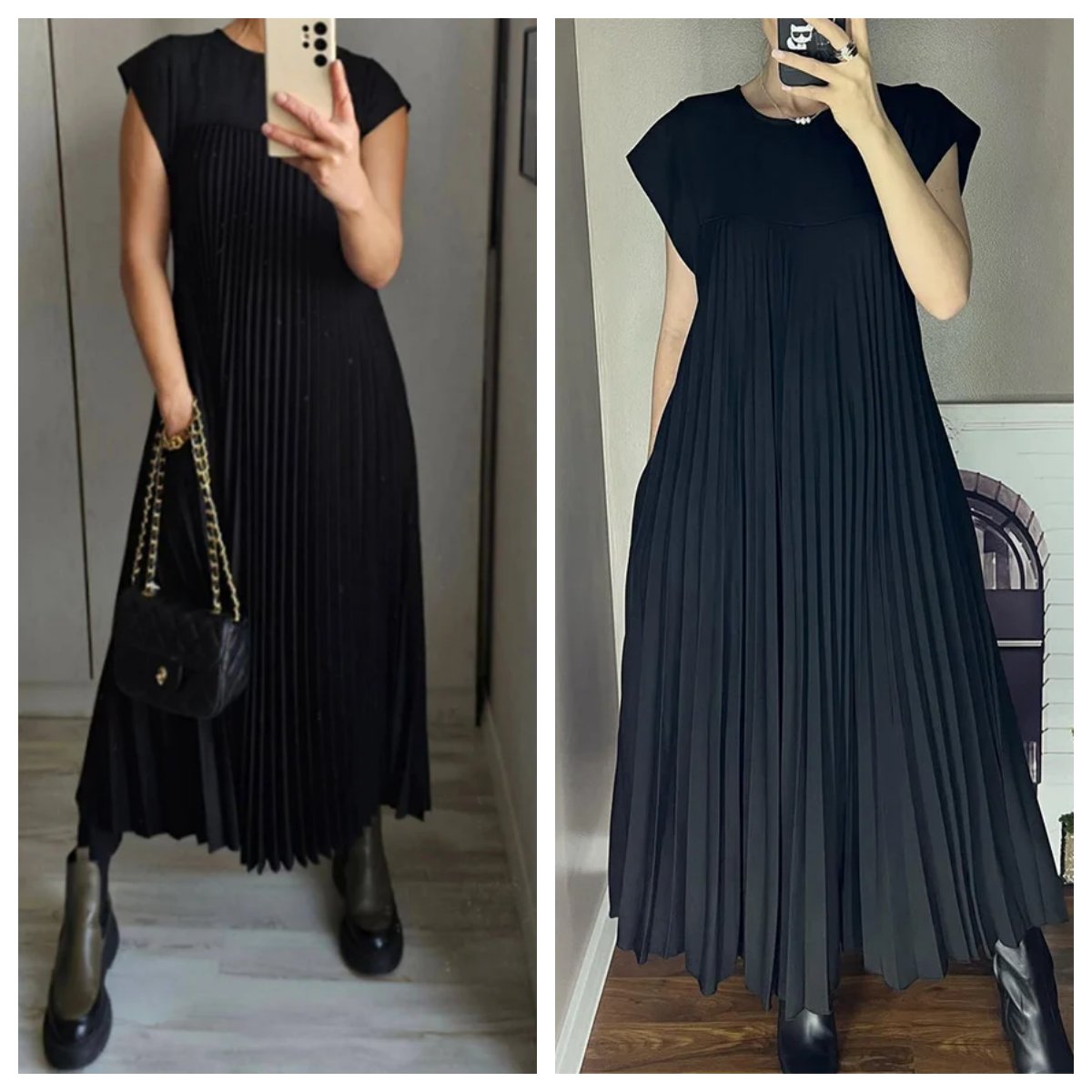 💕Γυναικείο πλισέ φόρεμα σε μονόχρωμο χρώμα👗-TAB