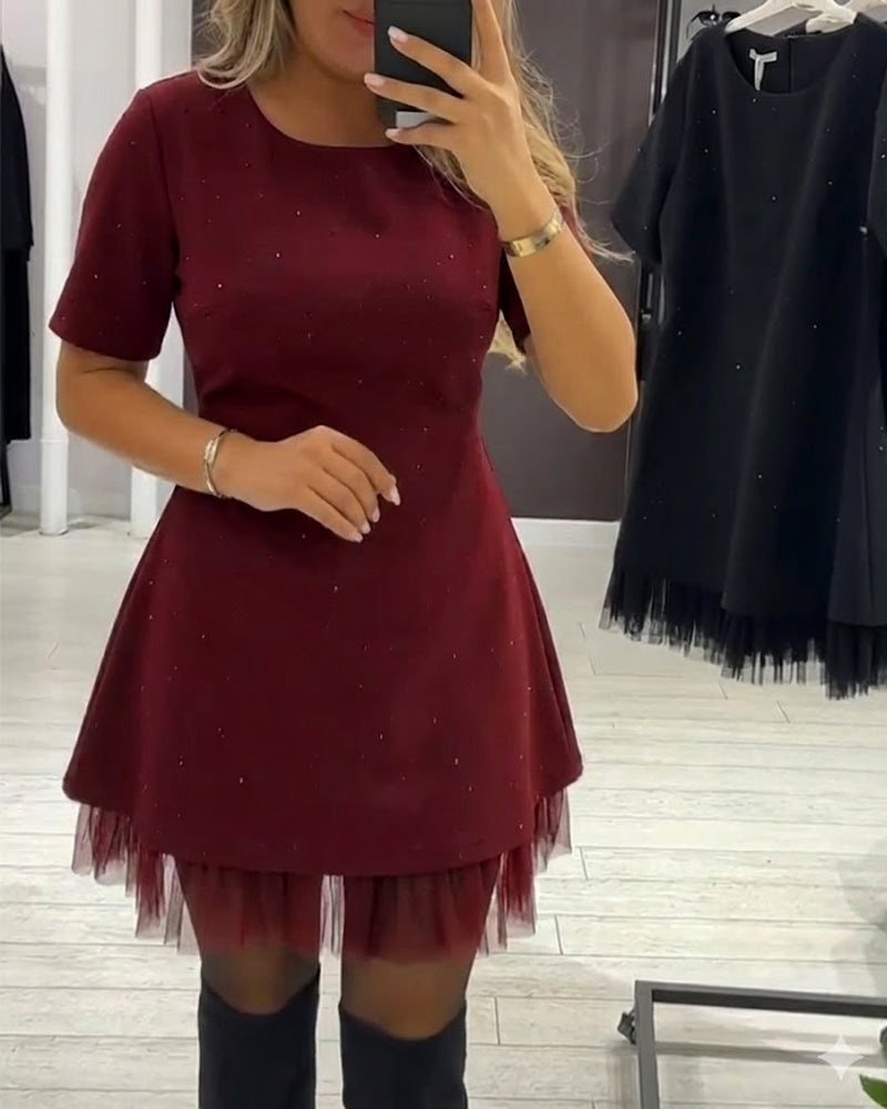 Elegante vestido de retazos de malla brillante-ES