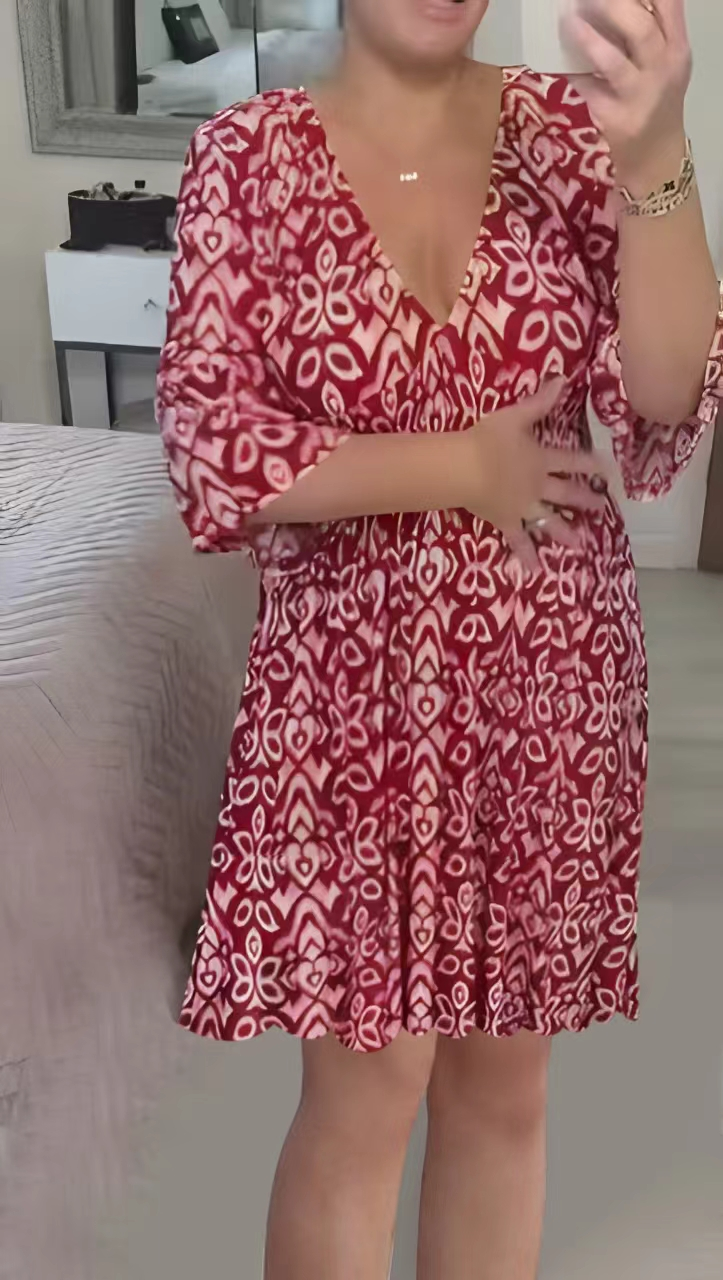 👗Mini drukas kleita ar V veida kakla izgriezumu-LV