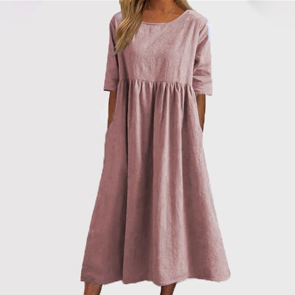 🔥Vestido de algodón con escote redondo y bolsillos-ES