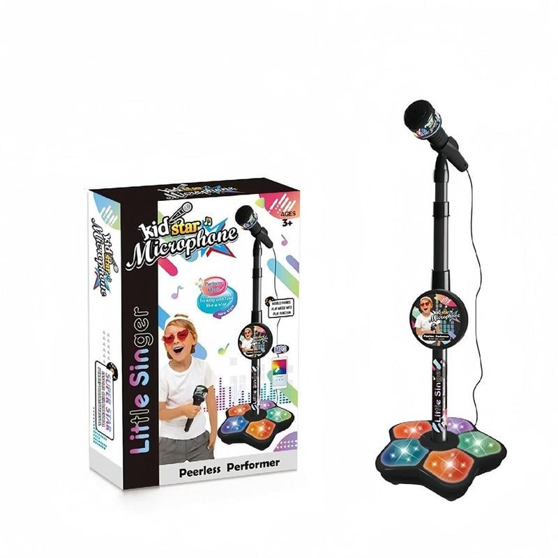 🎤 Žaislinis karaoke mikrofonas vaikams - lemputės + ištraukiamas bėgelis (70-90 cm) - puiki gimtadienio dovana!🎁-LT