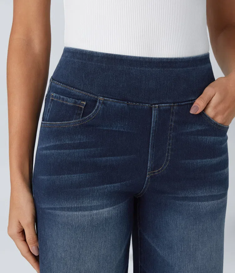 Vaqueros de pierna ancha y cintura alta súper elásticos-ES