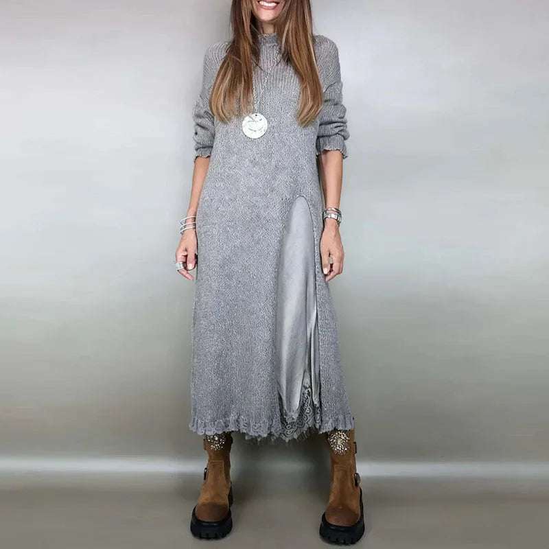 Conjunto Valérie™ con un precioso vestido de satén y un jersey largo hecho a mano / ¡Elegancia atemporal en cada detalle-ES