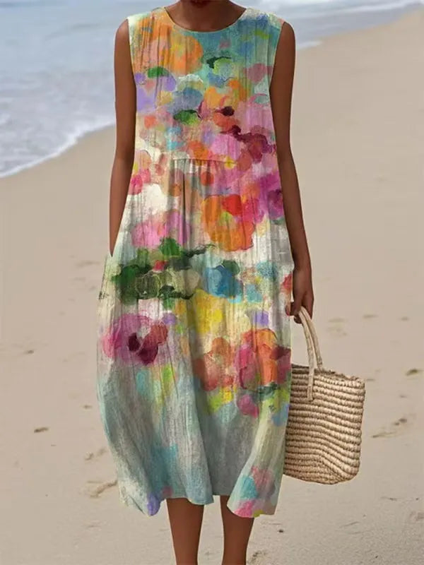 Vestido de verano sin mangas con escote redondo para mujer.-ES