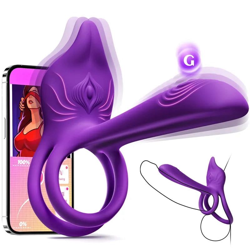 Anillo vibrador para el pene para parejas - Anillo vibrador doble MOOLIGIRL con estimulador clitoriano en forma de zorro y vibrador de punto G de 11,5 cm-ES
