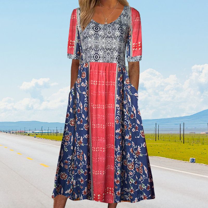 🌸Elegantne boho mustriga naiste kleit-EE
