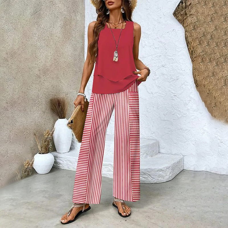 🌺Pantalón de 2 piezas sin mangas y estampado para mujer-ES