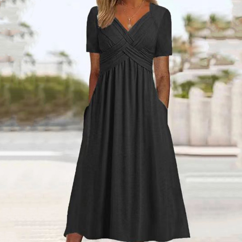 Vestido de mujer con manga corta y escote estrecho.-ES