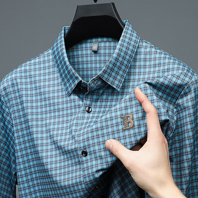 🍃Camisa informal de manga corta a cuadros para hombre.-ES
