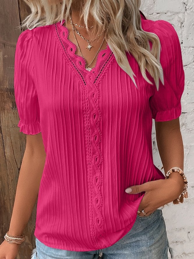 (🎁2024 New Year Hot Sale🎁)Limited Stock🔥V Neck Plain Lace Elegant Shirt(Kup 2 Darmowa Wysyłka)