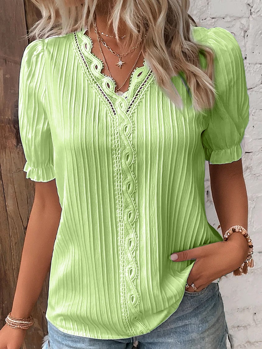 (🎁2024 New Year Hot Sale🎁)Limited Stock🔥V Neck Plain Lace Elegant Shirt(Kup 2 Darmowa Wysyłka)