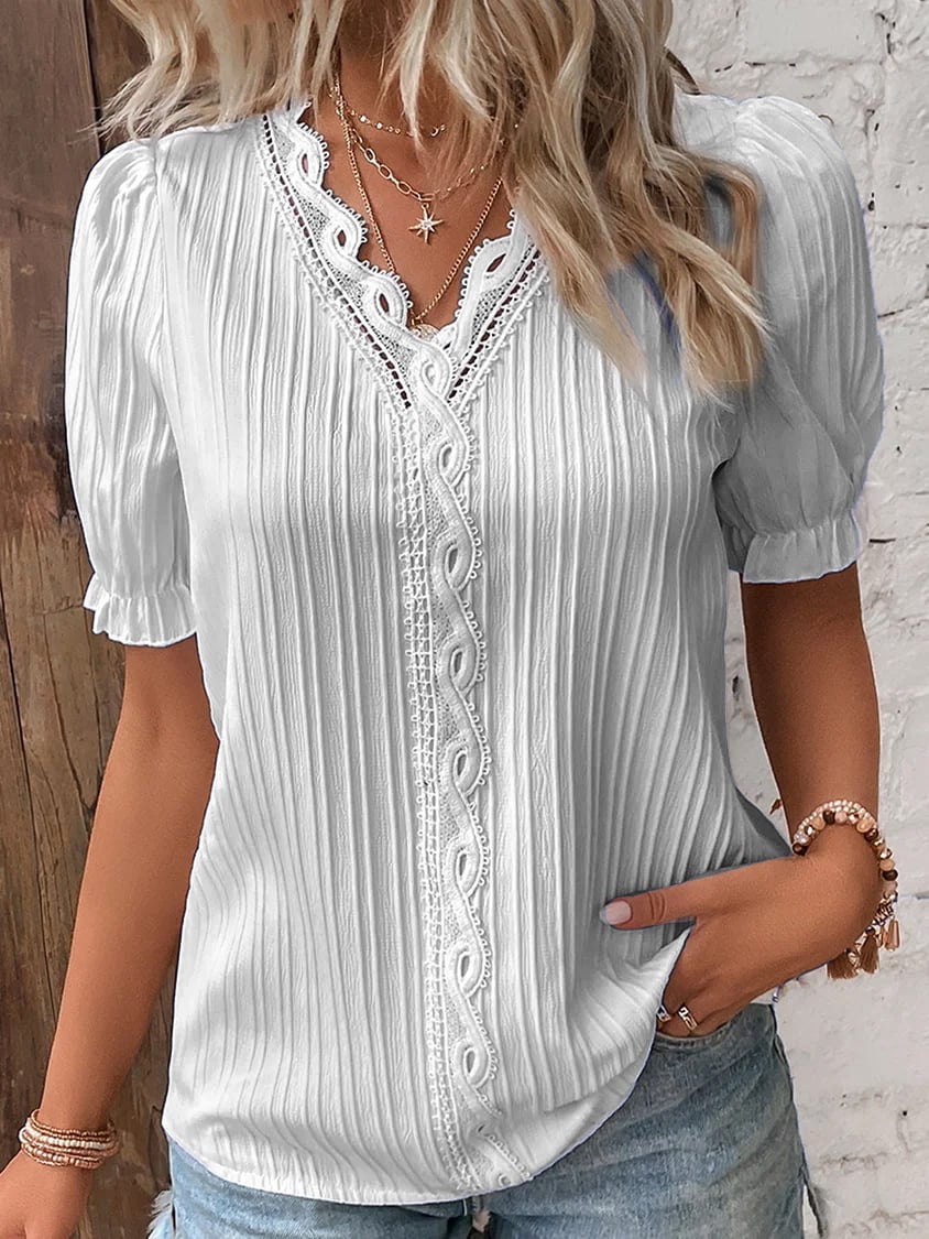 (🎁2024 New Year Hot Sale🎁)Limited Stock🔥V Neck Plain Lace Elegant Shirt(Kup 2 Darmowa Wysyłka)