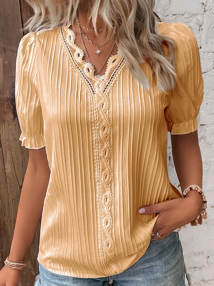 (🎁2024 New Year Hot Sale🎁)Limited Stock🔥V Neck Plain Lace Elegant Shirt(Kup 2 Darmowa Wysyłka)