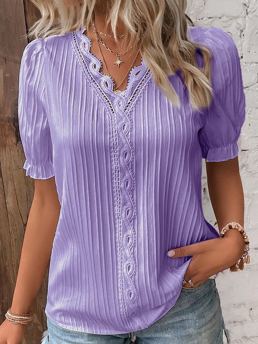 (🎁2024 New Year Hot Sale🎁)Limited Stock🔥V Neck Plain Lace Elegant Shirt(Kup 2 Darmowa Wysyłka)