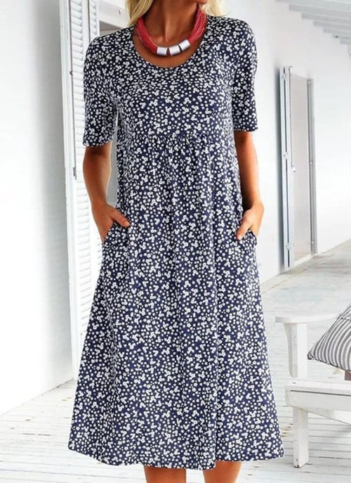 🎁2025 Hot New Year Sale🎁 Casual γυναικείο φόρεμα με μυτερή λαιμόκοψη (8 χρώματα με τσέπες)