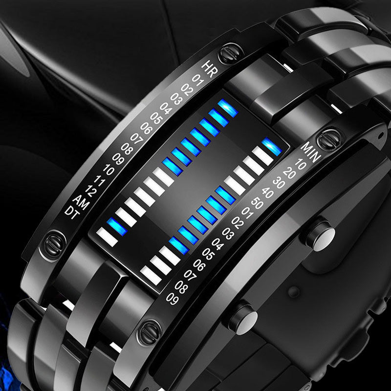 ⌚ СЕГА 50% ОТСТЪПКА! 🤓 Cyberpunk бинарен LED часовник – „Само гийковете го разбират“ – футуристичен, уникален и привличащ вниманието със син LED дисплей 💙