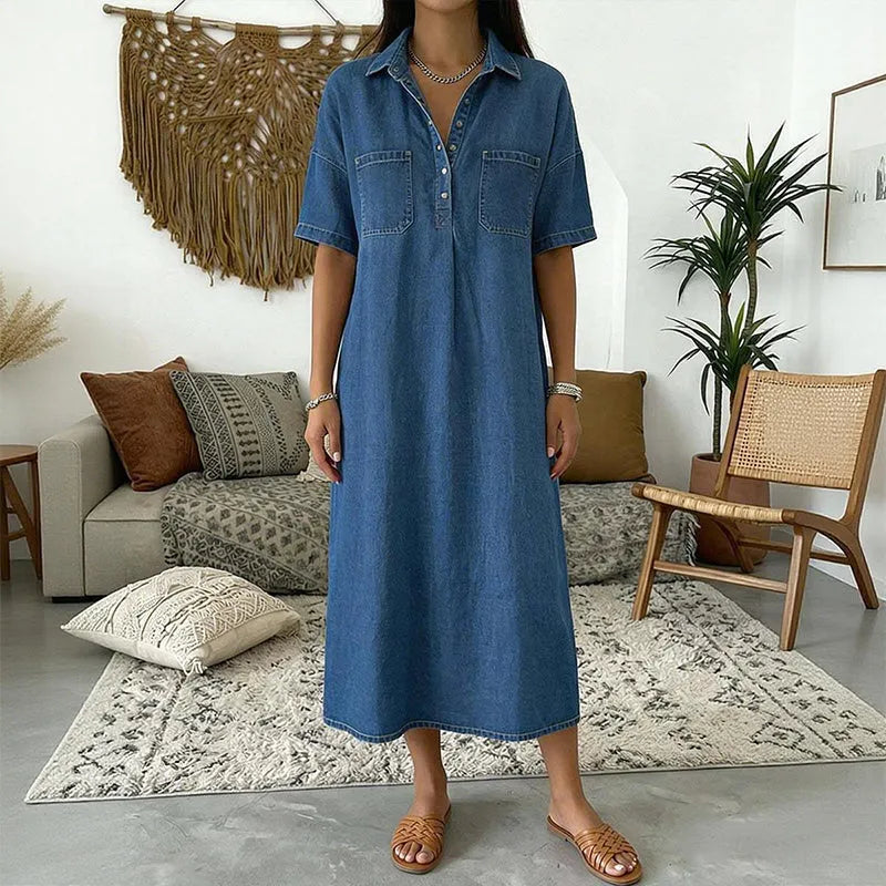 👗 SADA 60% POPUSTA! 👖 Ležerna traper midi haljina s džepovima – Mekani traper i opušten kroj – Funkcionalni džepovi, savršena za svakodnevnu ležernost – udobna i svestrana ✨🌸-HR