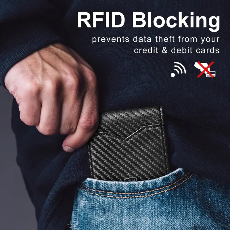 Odinis ir anglies pluošto kreditinių kortelių dėklas su RFID blokavimu-LT