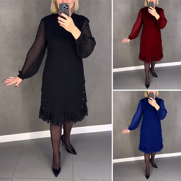🔥👗[S~5XL]Нова модна, свободна рокля с волани, в едноцветен цвят, с дълги ръкави
