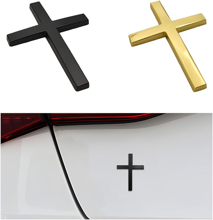 Naklejka samochodowa 3D z metalowym krzyżem