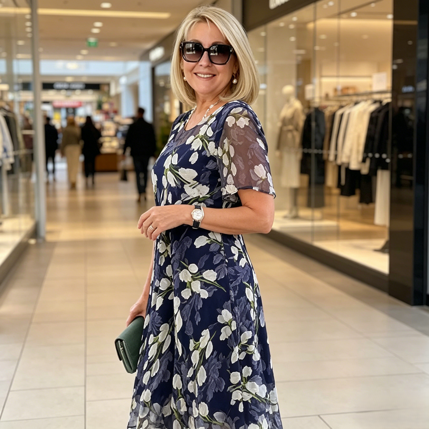 Ženska obleka za zabavo A-kroja z rožnim motivom👗