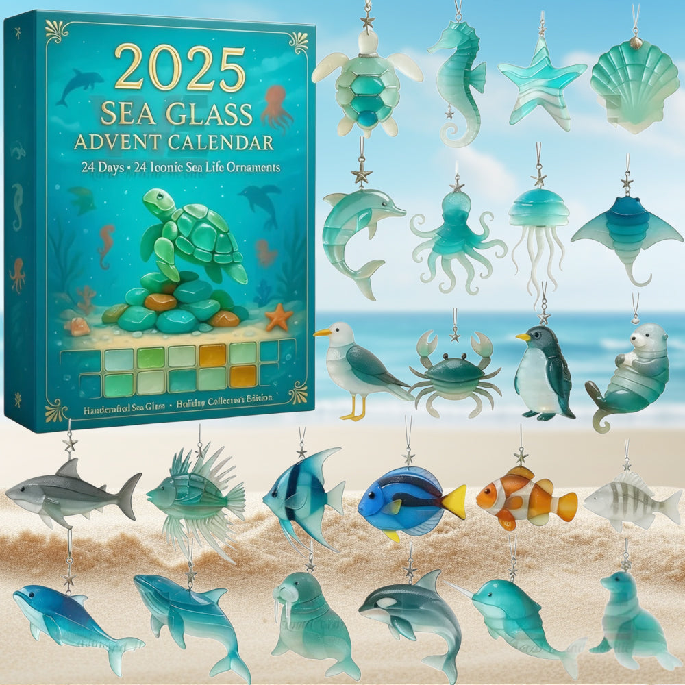 🎁🐟Kalendarz adwentowy z motywem życia morskiego na rok 2025 ze szkła morskiego🎁