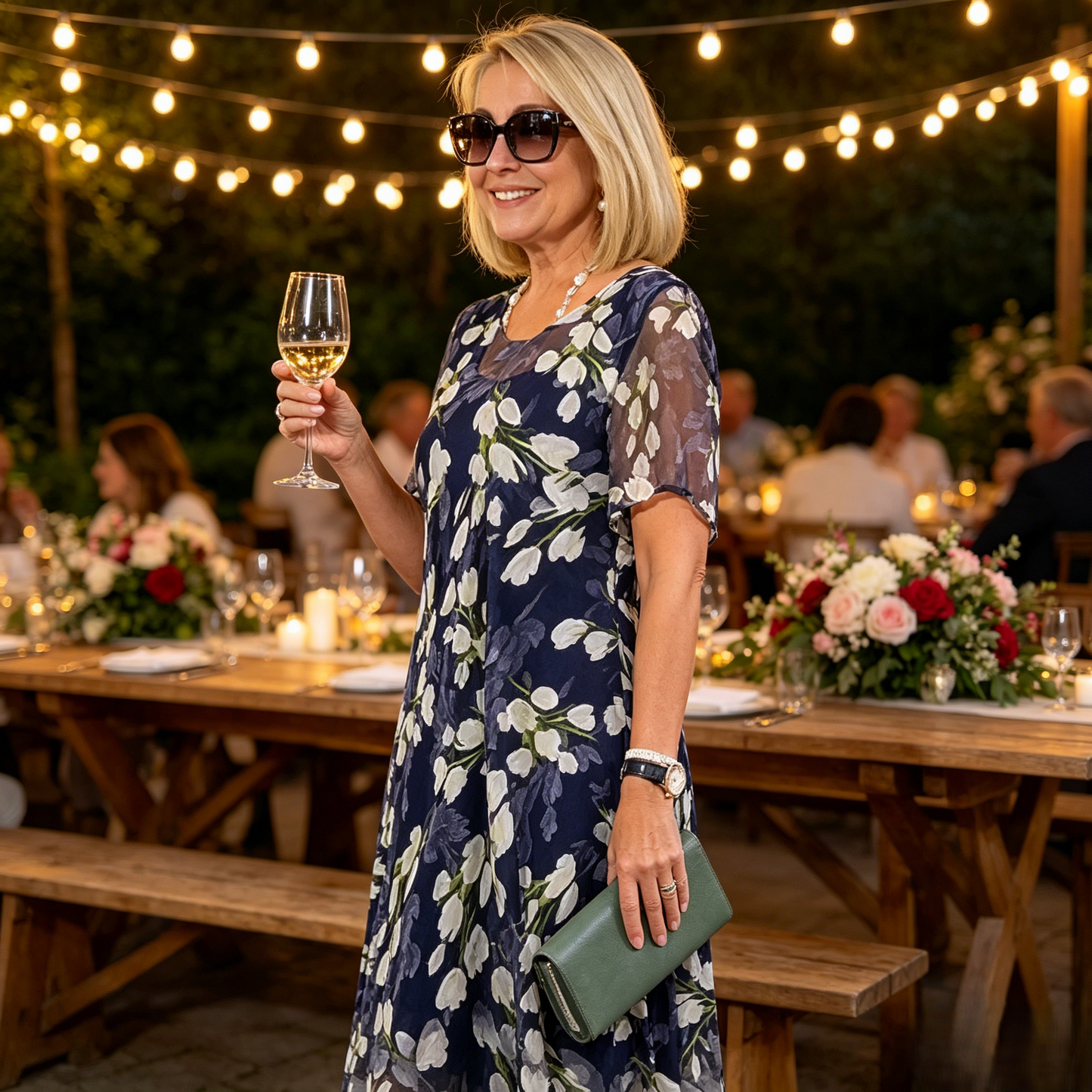 Ženska obleka za zabavo A-kroja z rožnim motivom👗