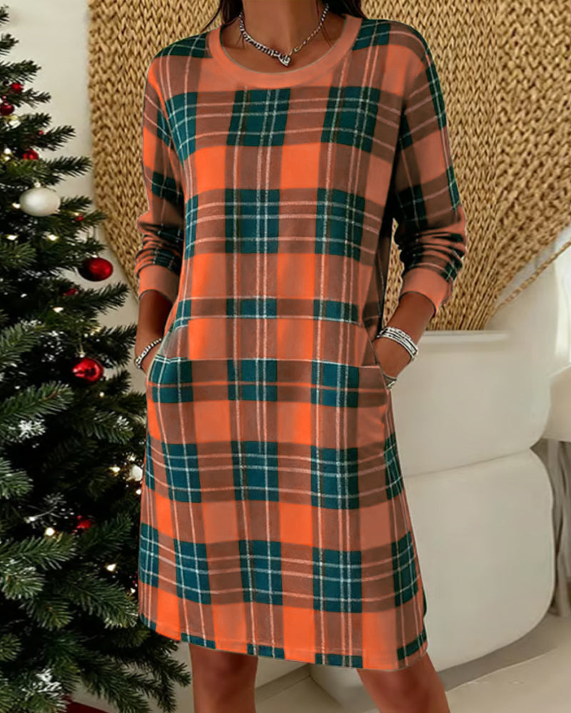 Obleka-bluza z dolgimi rokavi in karo vzorcem
