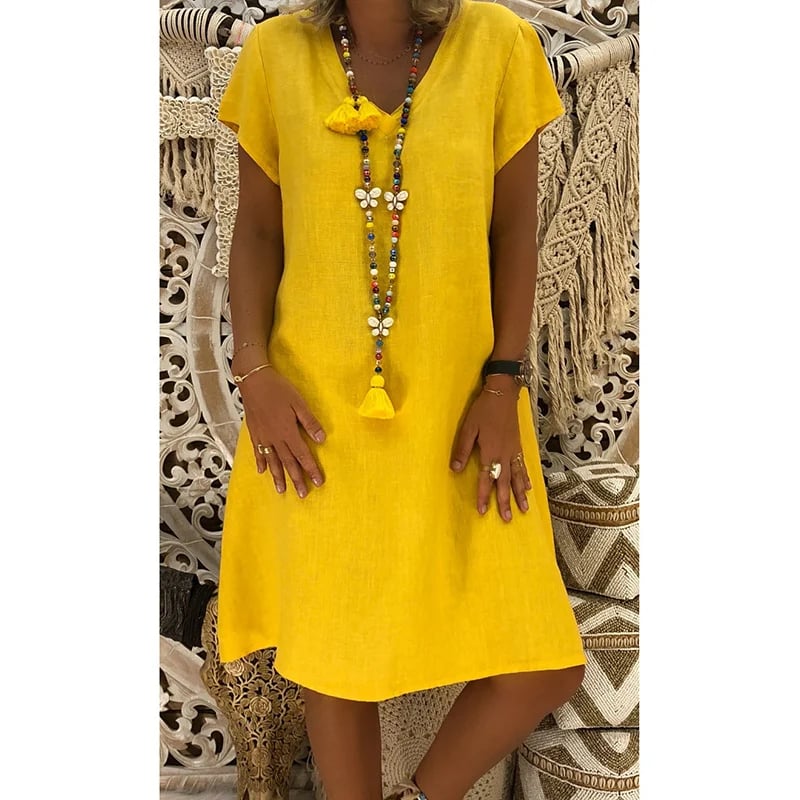 🌿Vestido clásico primavera-verano confeccionado en lino 100%-ES