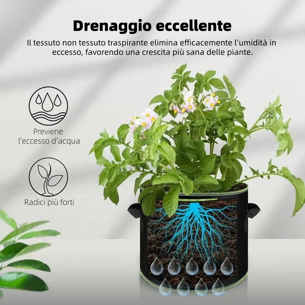 🌱 5 vnt. po 19 litrų (5 galonų) auginimo maišų pakuotė – patvarūs, kvėpuojantys medžiaginiai vazonai su rankenomis daržovėms, gėlėms ir vaisiams-LT