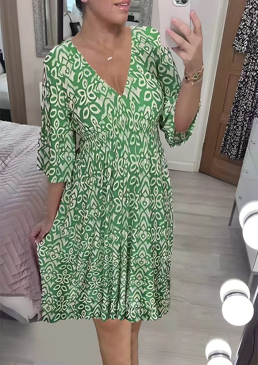 👗Mini Print V-kaelusega kleit-EE