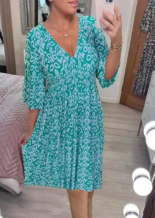 👗Mini Vestido estampado cuello pico-ES