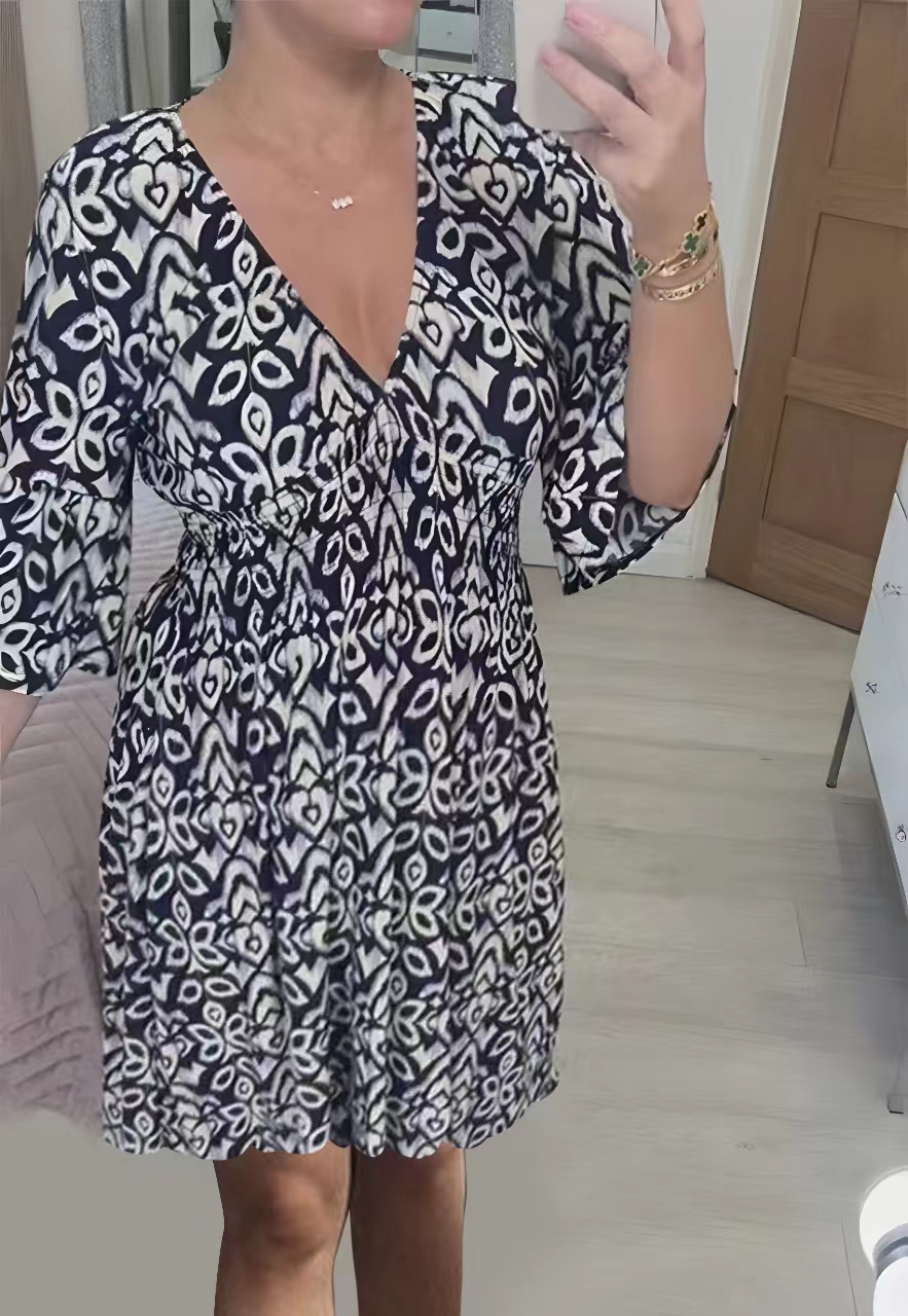 👗Mini Print V-kaelusega kleit-EE