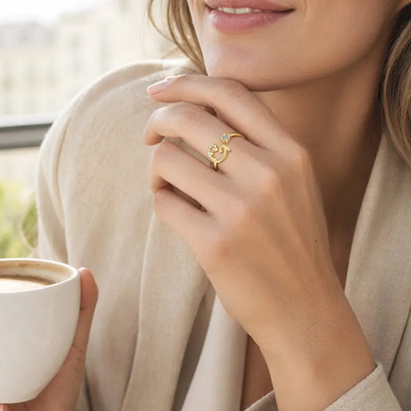 ⏳50% de descuento por tiempo limitado⏰Anillo ajustable con inicial brillante para mujer💍-ES