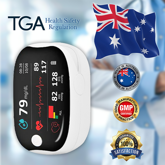 【🎁Специално празнично предложение🎄】Пулсов оксиметър GlucoSense за пръст с щипка - английска версия (четирицветен LED)