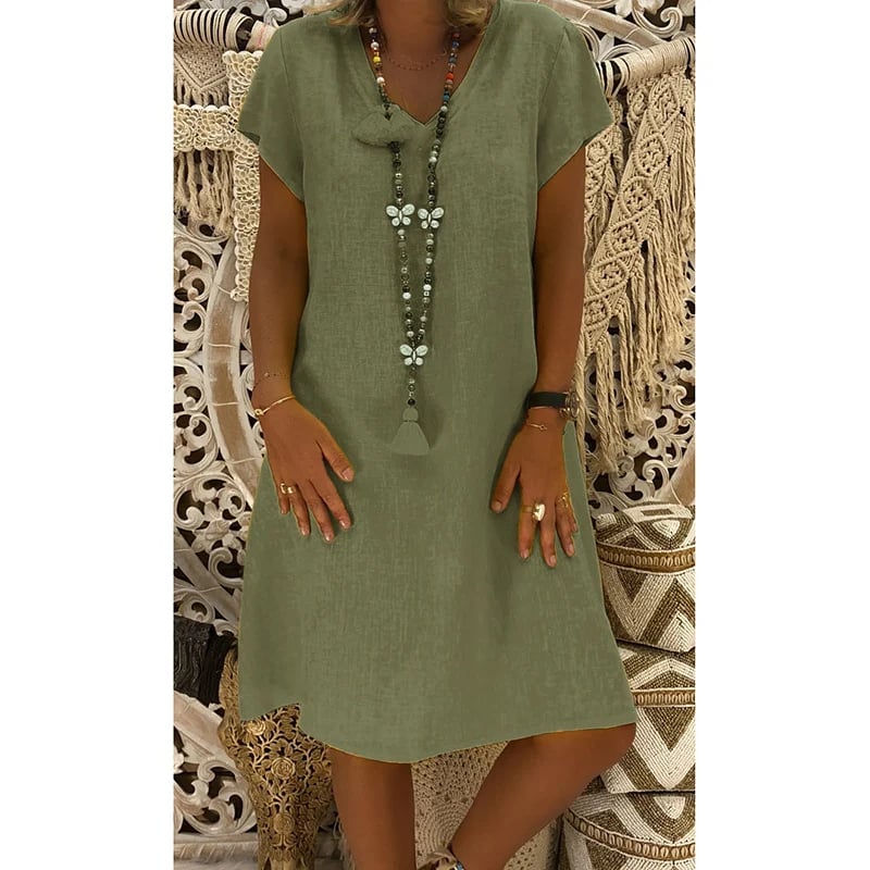 🌿Vestido clásico primavera-verano confeccionado en lino 100%-ES
