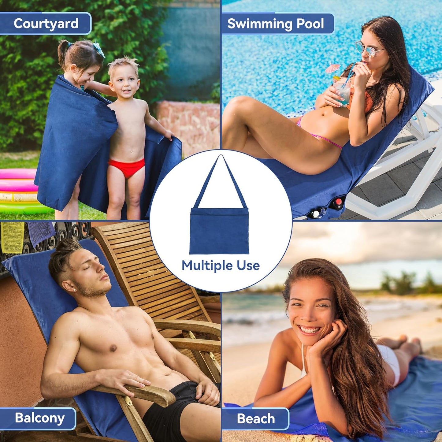 🏖️🌞 Ręcznik do opalania w torbie z kieszeniami do przechowywania💦