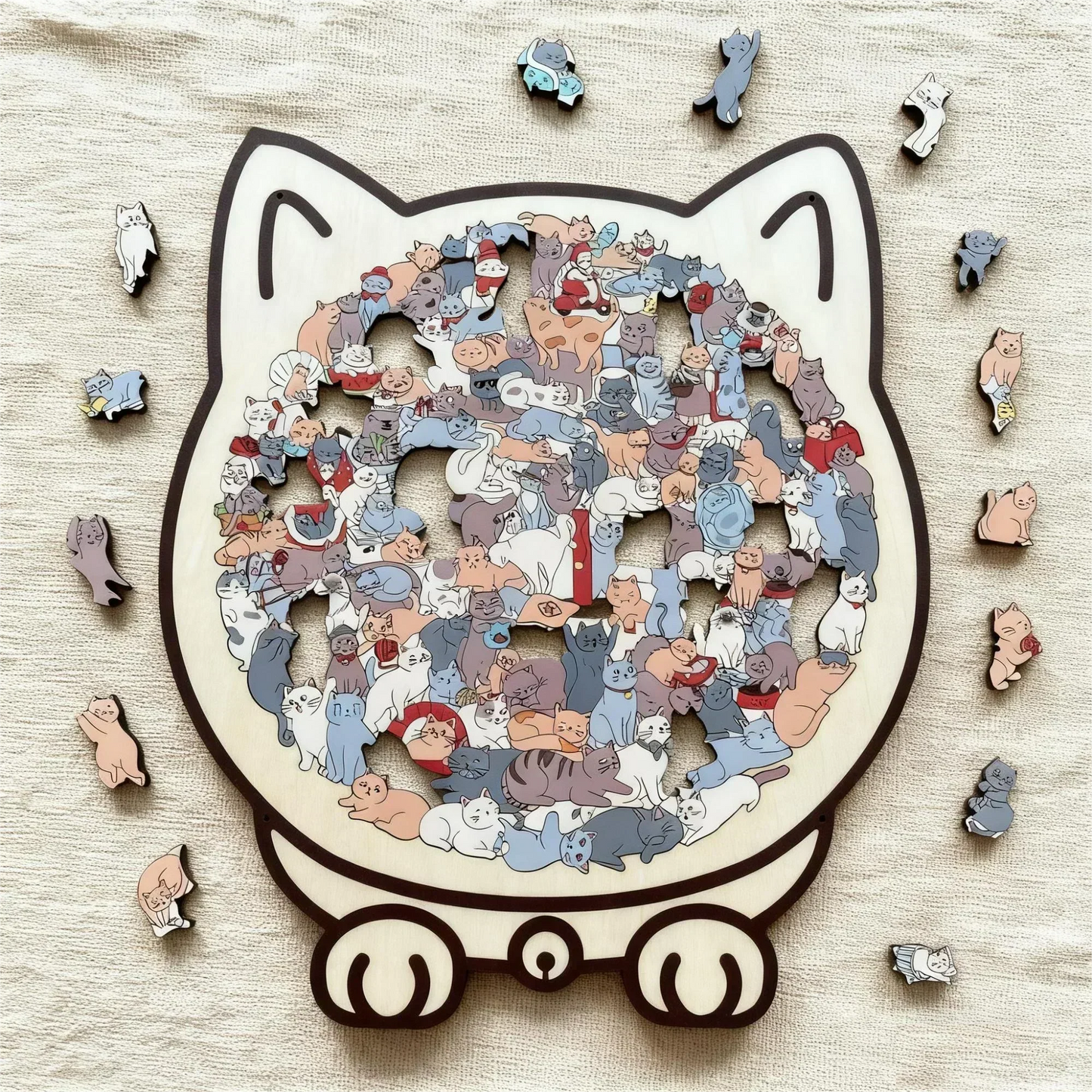 🎅🎄Дървен пъзел с форма на котка, 135 части, в цветовете на Моранди🐱🎁