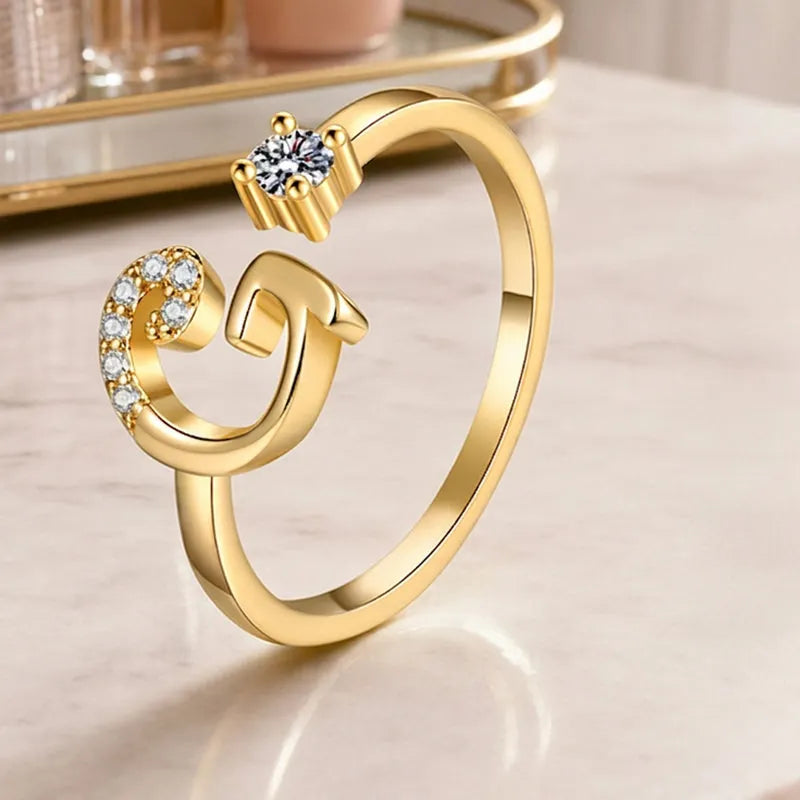 ⏳50% de descuento por tiempo limitado⏰Anillo ajustable con inicial brillante para mujer💍-ES