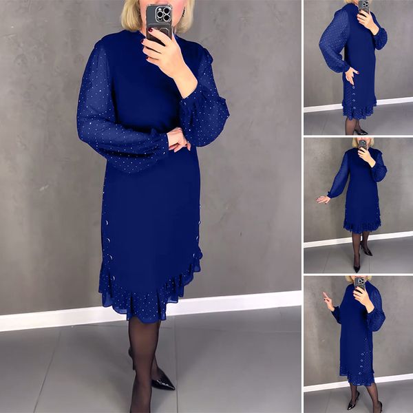 🔥👗[S~5XL]Нова модна, свободна рокля с волани, в едноцветен цвят, с дълги ръкави