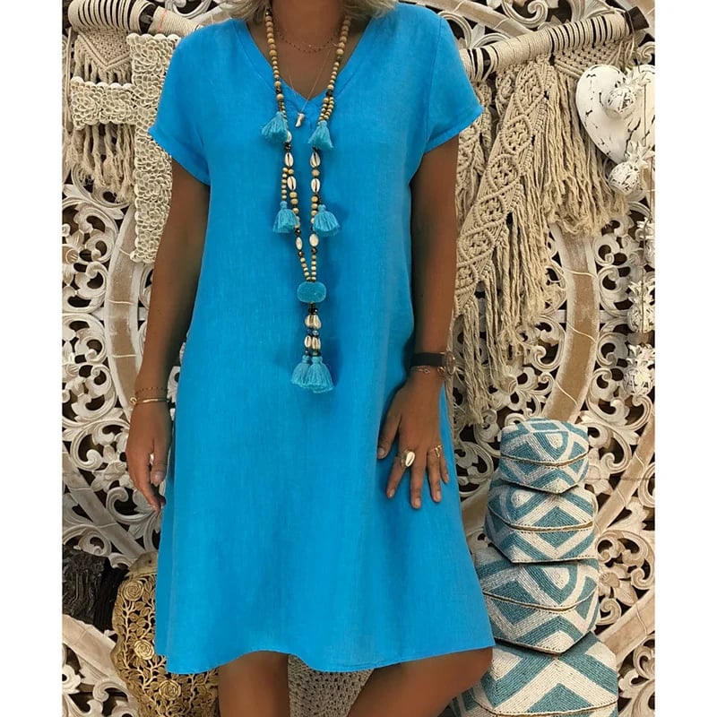 🌿Vestido clásico primavera-verano confeccionado en lino 100%-ES