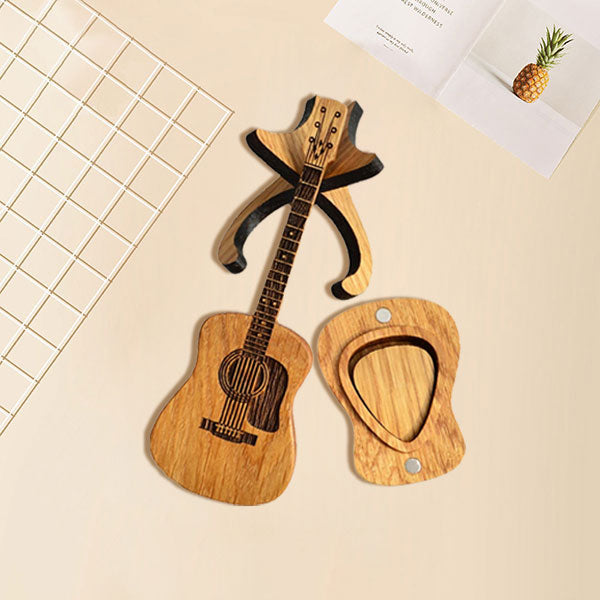 💖 Дървена акустична китара с плектър и кутия 🎁🎸