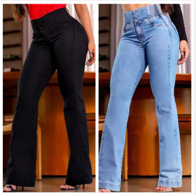👖Elastyczne jeansy z wysokim stanem
