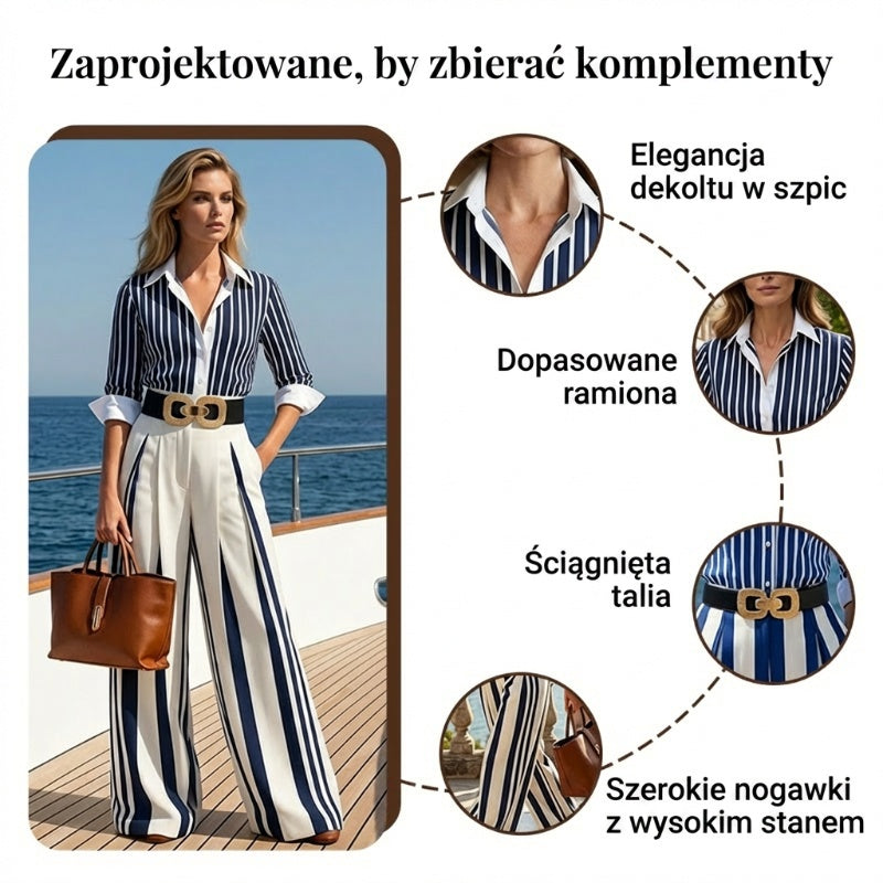 🔥 Damska dwuczęściowa stylizacja: luźne spodnie w paski