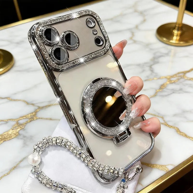 ✨💎Błyszczące diamentowe etui na telefon dla kobiet z lusterkiem i podstawką do iPhone'a 12/13/14/15/16/17 Pro Max, 17Air, 14/15/16 Plus💖