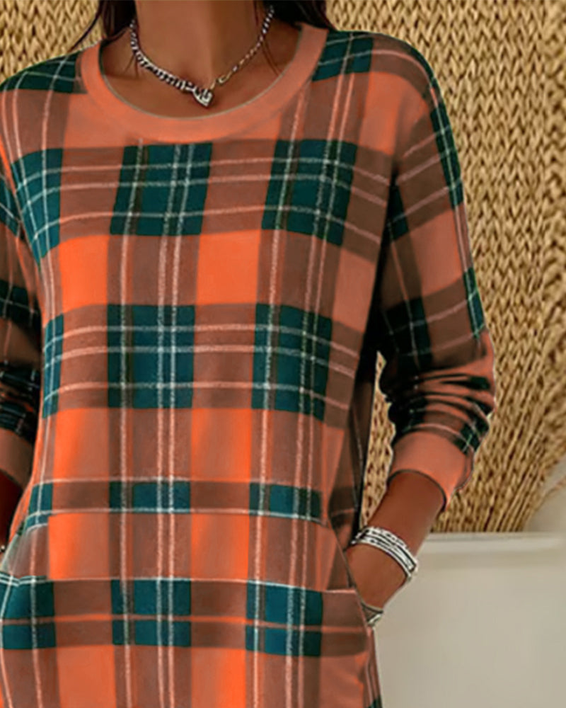 Bluza z dolgimi rokavi in karirastim vzorcem-SI