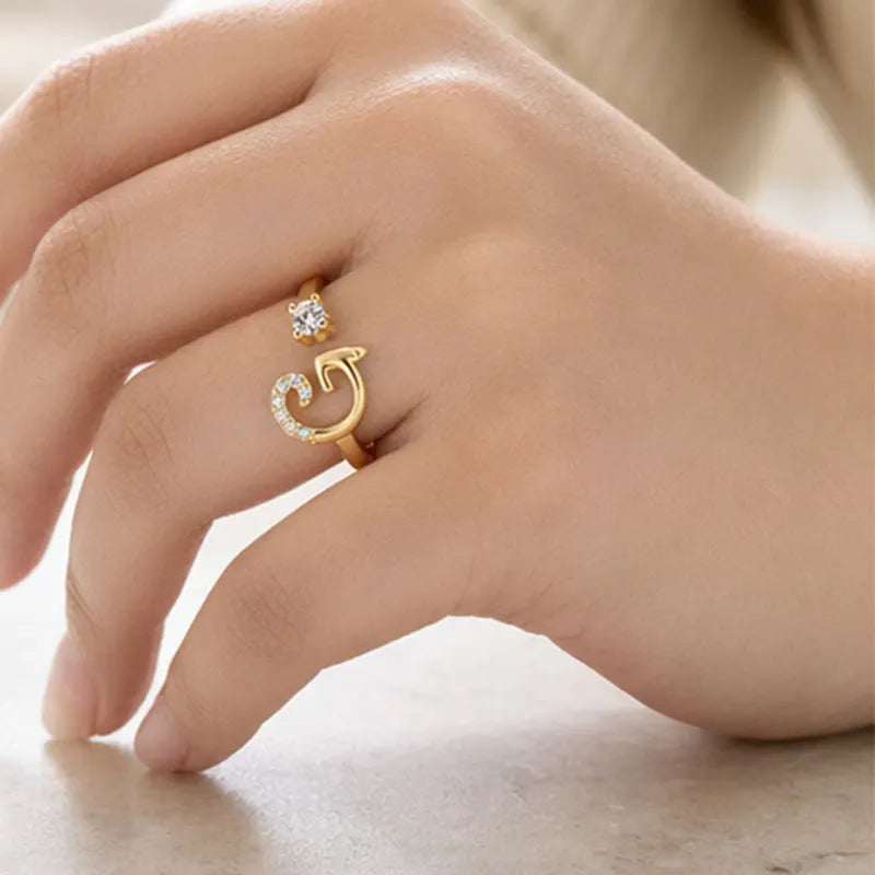 ⏳50% de descuento por tiempo limitado⏰Anillo ajustable con inicial brillante para mujer💍-ES