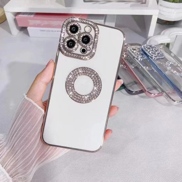 Луксозен защитен прозрачен калъф с кристали за iPhone