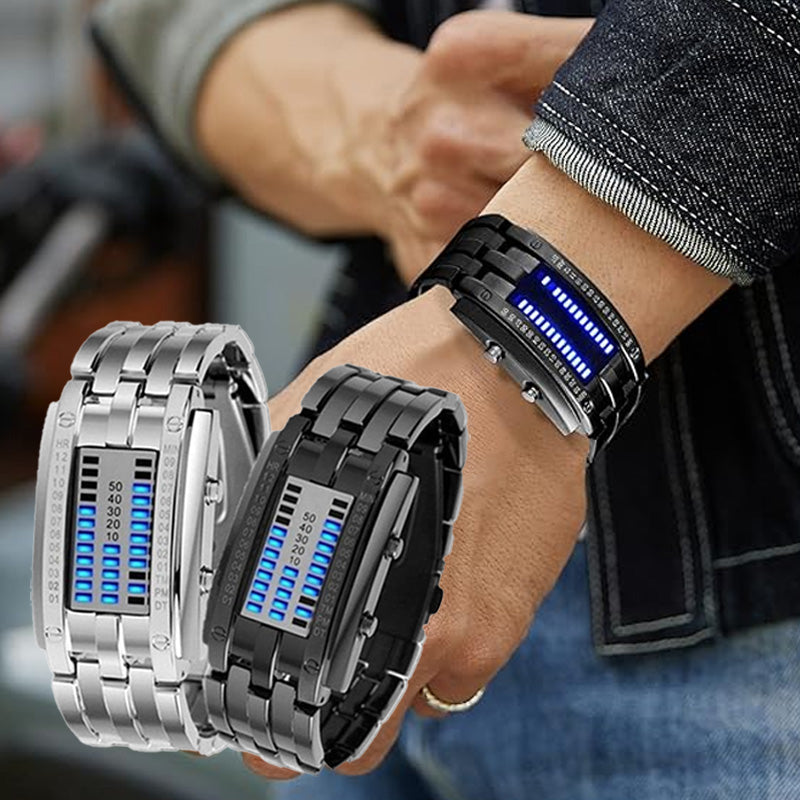 ⌚ СЕГА 50% ОТСТЪПКА! 🤓 Cyberpunk бинарен LED часовник – „Само гийковете го разбират“ – футуристичен, уникален и привличащ вниманието със син LED дисплей 💙