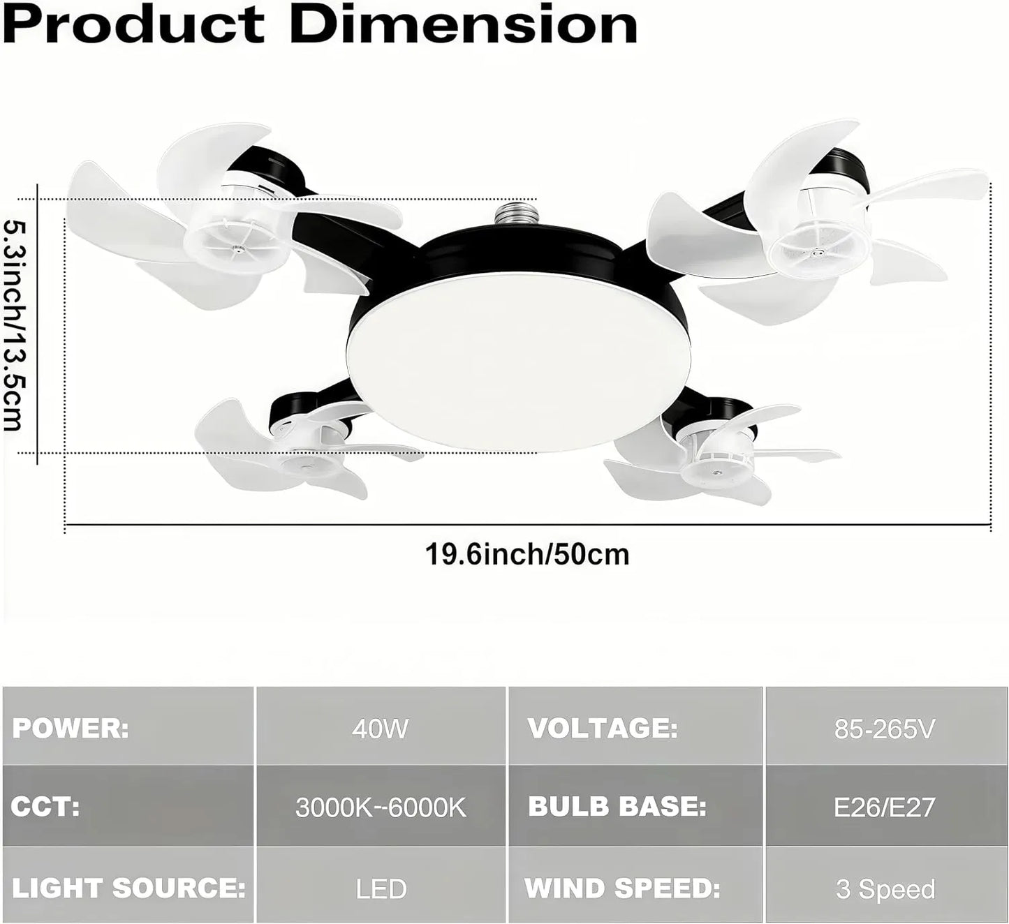 Moderna stropna lampa s ventilatorom i E27 navojem (model 2026) - tihi 2-u-1 LED ventilator s daljinskim upravljačem-HR